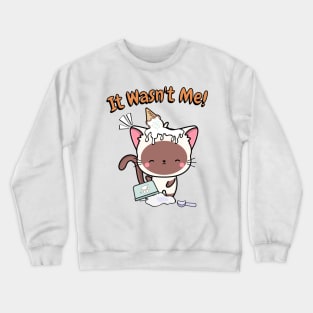 Funny white cat got caught stealing ice cream Crewneck Sweatshirt